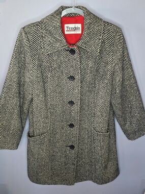 Size 10 Penguin By M. Liman Co. Women’s Herringbone Wool Blend Coat Black, White